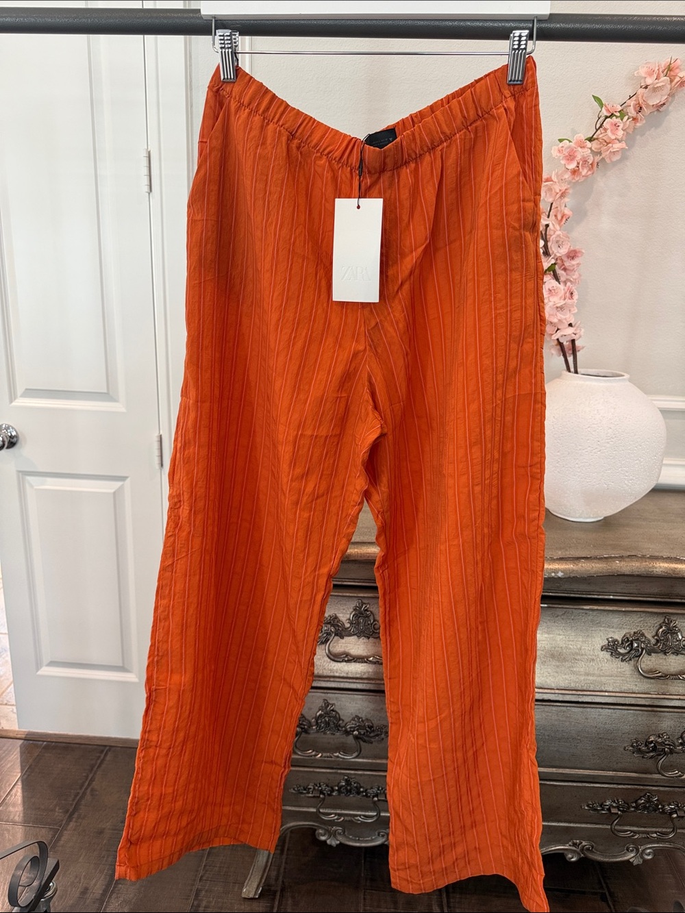 NWT ZARA PRANGE PANTS SIZE LARGE Lightweight Wide-Leg Pants - Picture 7 of 13
